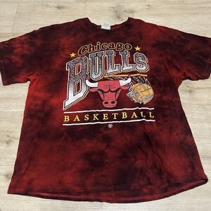 '47 Vintage Tubular NBA Chicago Bulls Red Black Tie Dye‎ Short Sleeve Shirt 2XL